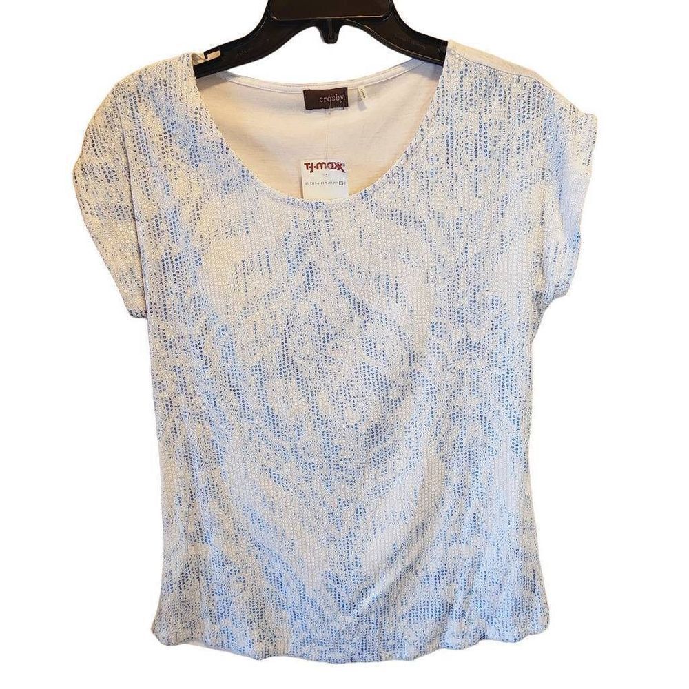 Crosby Womens Tops Sequenced Blue Short Sleeve Blue White Small